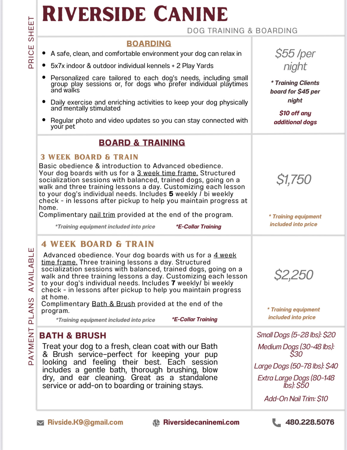 Dog Boarding Prices and Packages at Riverside Canine